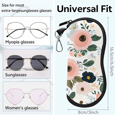 Glasses Case Sunglasses Eyeglass Soft Zipper Case Light Neoprene Pouch with Metal Belt Clip Cute Aesthetic Women Men in Saudi Arabia