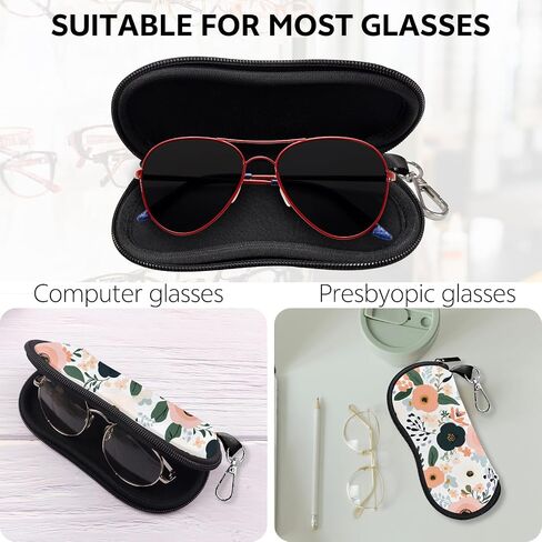 Glasses Case Sunglasses Eyeglass Soft Zipper Case Light Neoprene Pouch with Metal Belt Clip Cute Aesthetic Women Men in Saudi Arabia