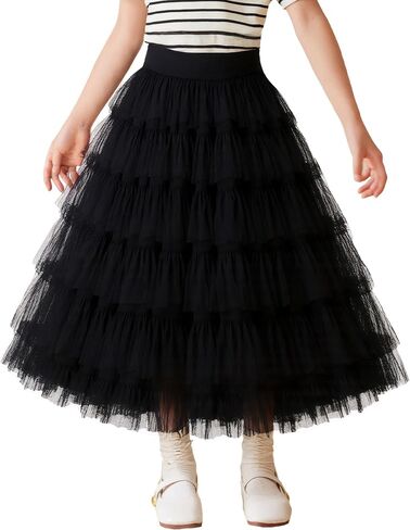 Happy Cherry Long Tulle Skirts for Girls Ruffle Tiered Maxi Tutu Kids Layered Pleated Mesh A Line Petticoat Skirt 5-14T in Saudi Arabia