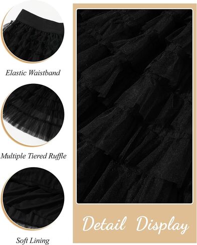 Happy Cherry Long Tulle Skirts for Girls Ruffle Tiered Maxi Tutu Kids Layered Pleated Mesh A Line Petticoat Skirt 5-14T in Saudi Arabia