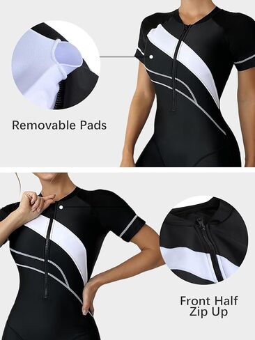 ECUPPER Womens Short Sleeve Rash Guard One Piece Zipper Front Swimsuit Boyleg Short Athletic Surf Swimwear Built in Bra in Kuwait