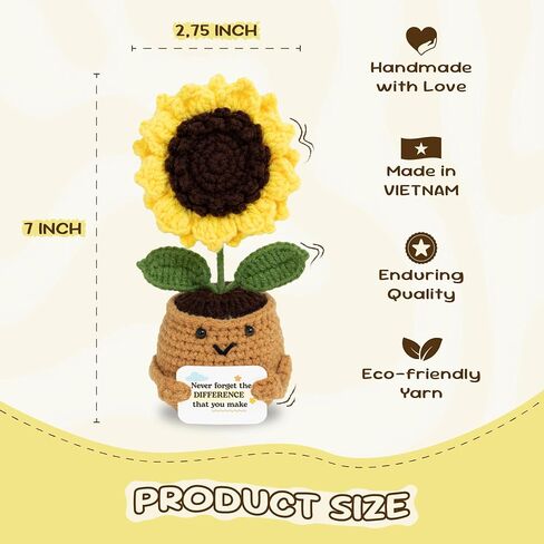 Emotional Support Crochet Sunflower Doll – Handmade Appreciation Gift for Women, Teachers, Coworkers, Friends – Positive Affirmation Flower Decor, Never Forget The Difference in Kuwait
