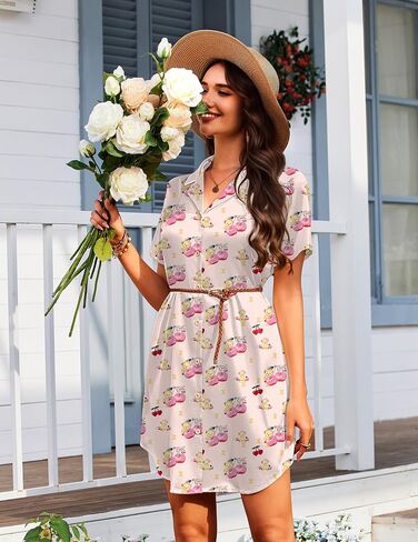Ekouaer Women's Sleepshirts Satin Silk Nightgown Short Sleeve Sleepwear Casual Print Sleepdress Boyfriend Pajamas Nightshirt in Saudi Arabia