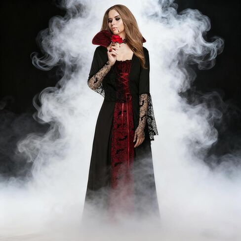 Vampire Costume for Women with teeth Accessories Gothic Vampire Dress Halloween Witch Costume Adult in Kuwait