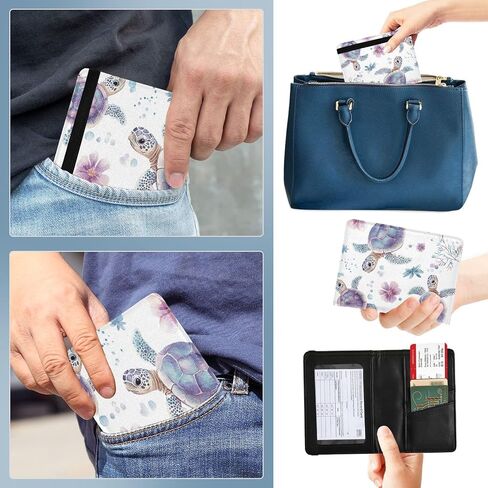 Passport Holder, Flower Turtle Watercolor Passport Cover Travel Wallet with Credit Card Slots Rfid Wallet Waterproof Documents Organizer Women Men in Saudi Arabia