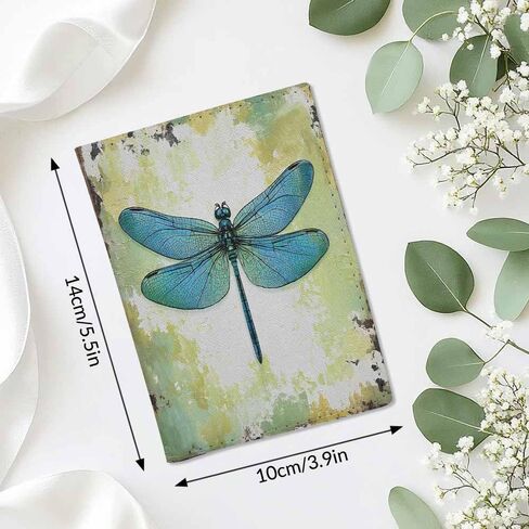 Dragonfly Passport Holder for Travel Vintage Art Green PU Leather Passport Cover Wallet Cute Passport Card Holder for Women and Men in Saudi Arabia