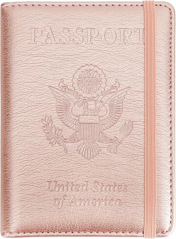 Passport Holder for Travel Essentials, Passport Cover Wallet Passport Holders for Women Men, PU Leather Passport Book Card Case with Pen Holder for Family Travel Must Haves Accessories, Rose Gold in Saudi Arabia