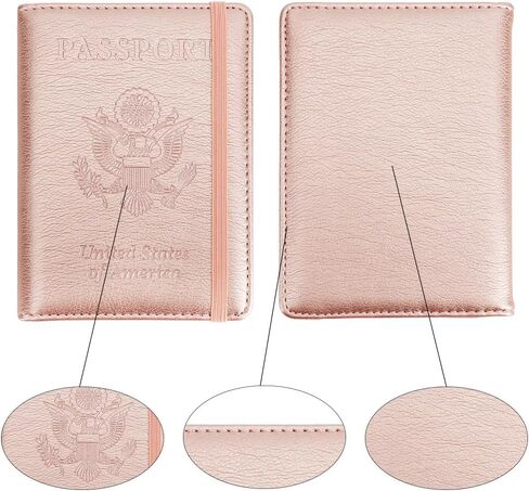 Passport Holder for Travel Essentials, Passport Cover Wallet Passport Holders for Women Men, PU Leather Passport Book Card Case with Pen Holder for Family Travel Must Haves Accessories, Rose Gold in Saudi Arabia