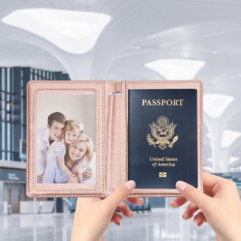Passport Holder for Travel Essentials, Passport Cover Wallet Passport Holders for Women Men, PU Leather Passport Book Card Case with Pen Holder for Family Travel Must Haves Accessories, Rose Gold in Saudi Arabia