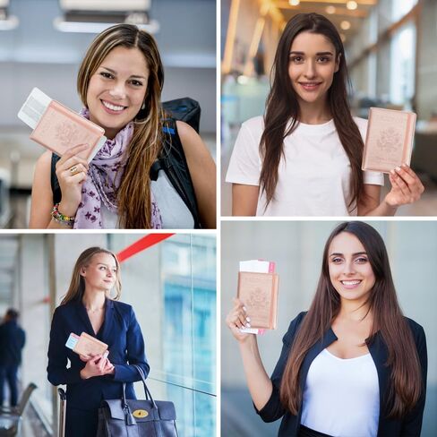 Passport Holder for Travel Essentials, Passport Cover Wallet Passport Holders for Women Men, PU Leather Passport Book Card Case with Pen Holder for Family Travel Must Haves Accessories, Rose Gold in Saudi Arabia