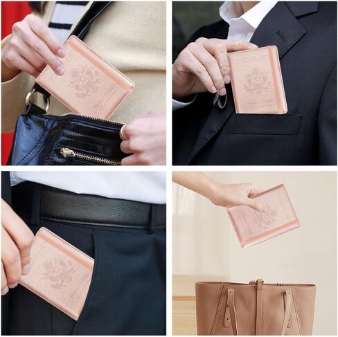 Passport Holder for Travel Essentials, Passport Cover Wallet Passport Holders for Women Men, PU Leather Passport Book Card Case with Pen Holder for Family Travel Must Haves Accessories, Rose Gold in Saudi Arabia