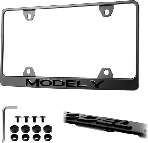 Model Y License Plate Frame – Stealth Black Powder Coat UV Resistant Rust-Proof Steel Plate Holder - One Piece - Compatible with 2020-2025 Tesla ModelY EV (3D RAISED LETTERS with MOUNTING HARDWARE) in Saudi Arabia