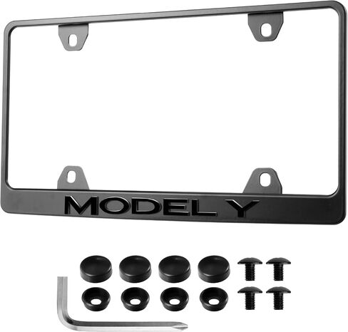 Model Y License Plate Frame – Stealth Black Powder Coat UV Resistant Rust-Proof Steel Plate Holder - One Piece - Compatible with 2020-2025 Tesla ModelY EV (3D RAISED LETTERS with MOUNTING HARDWARE) in Saudi Arabia