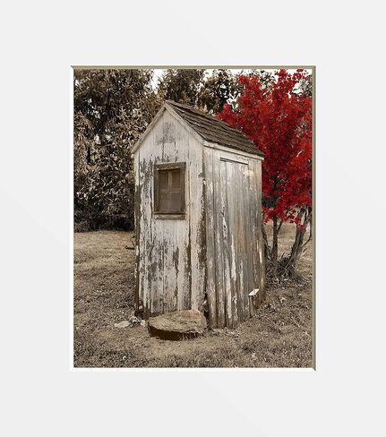 Red Brown Outhouse Bathroom Decor Modern Farmhouse Photography Matted Wall Art Picture (11x14 Photo with 16x20 mat, Brown Red Outhouse) in Kuwait