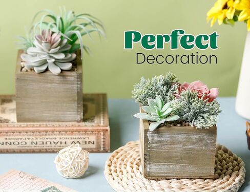 10 قطع من النباتات العصارية المزيفة المتنوعة من دير روز في أوعية خشبية مستطيلة لديكور طاولة غرفة المعيشة والحمام في المزرعة in Kuwait