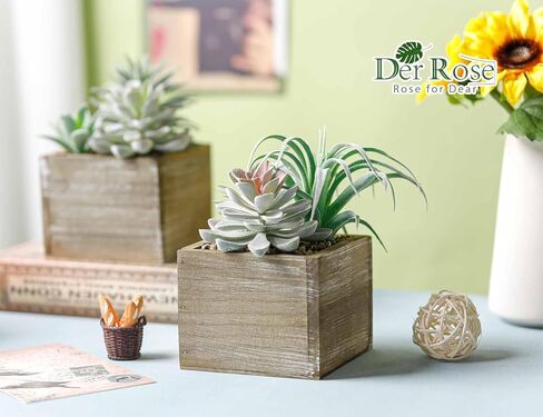 10 قطع من النباتات العصارية المزيفة المتنوعة من دير روز في أوعية خشبية مستطيلة لديكور طاولة غرفة المعيشة والحمام في المزرعة in Kuwait