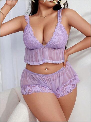 Verdusa Women's 2 قطعة شبكة الملابس الداخلية مجموعة الملابس الداخلية الكشكش الإغلاق الأمامي مع اللباس الداخلي in Saudi Arabia