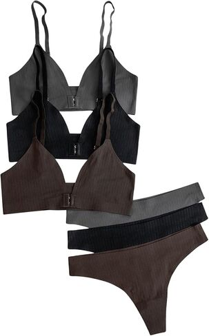 OYOANGLE Women's 3 Pack Front Closure Bras and Low Rise Thongs Set No Show Bra Underwear Sets in Saudi Arabia