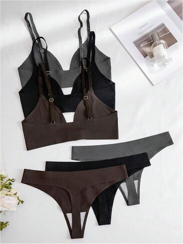 OYOANGLE Women's 3 Pack Front Closure Bras and Low Rise Thongs Set No Show Bra Underwear Sets in Saudi Arabia