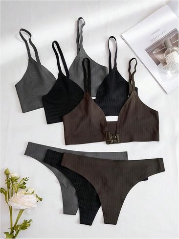 OYOANGLE Women's 3 Pack Front Closure Bras and Low Rise Thongs Set No Show Bra Underwear Sets in Saudi Arabia