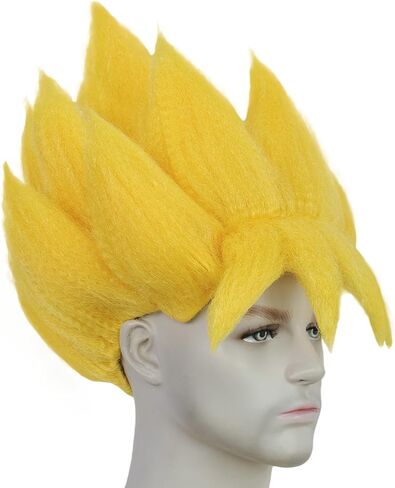 BESTBEL+Hair Cap Yellow Spiky Wig for Man Short Fluffy Yellow Crazy Wig Funny Anime Hair for Halloween Cosplay Mens Cosplay Outfit Synthetic for Costume Party in Kuwait