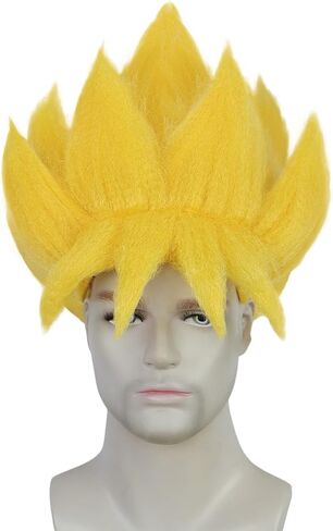 BESTBEL+Hair Cap Yellow Spiky Wig for Man Short Fluffy Yellow Crazy Wig Funny Anime Hair for Halloween Cosplay Mens Cosplay Outfit Synthetic for Costume Party in Kuwait