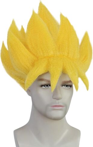 BESTBEL+Hair Cap Yellow Spiky Wig for Man Short Fluffy Yellow Crazy Wig Funny Anime Hair for Halloween Cosplay Mens Cosplay Outfit Synthetic for Costume Party in Kuwait
