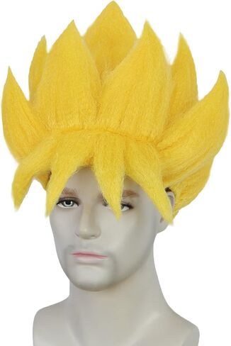 BESTBEL+Hair Cap Yellow Spiky Wig for Man Short Fluffy Yellow Crazy Wig Funny Anime Hair for Halloween Cosplay Mens Cosplay Outfit Synthetic for Costume Party in Kuwait
