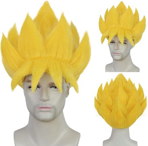 BESTBEL+Hair Cap Yellow Spiky Wig for Man Short Fluffy Yellow Crazy Wig Funny Anime Hair for Halloween Cosplay Mens Cosplay Outfit Synthetic for Costume Party in Kuwait