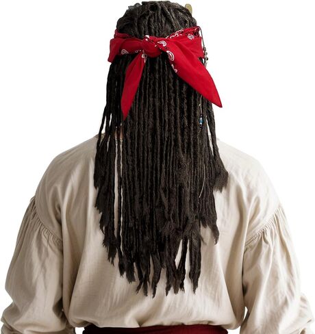 زي القراصنة Captain Costume for Men Women Cosplay Cosplay Party Come Props Bandana Braid Beads Accessories (Black) in Kuwait