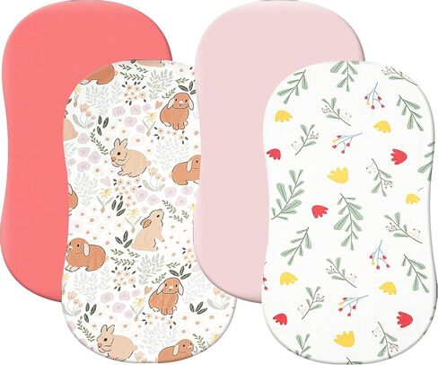 4 Pack Bassinet Fitted Sheets Compatible with 19" x 33" Koolababy, Cowiewie and IKOMZY Baby Bassinet, Soft and Skin-Friendly, Mint Green and Color Rainbow in Kuwait