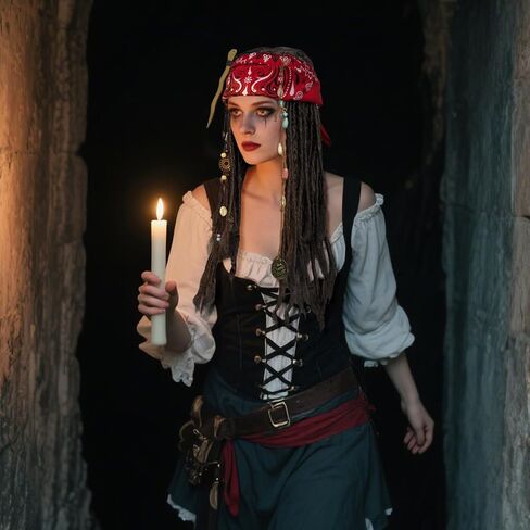 زي القراصنة Captain Costume for Men Women Cosplay Cosplay Party Come Props Bandana Braid Beads Accessories (Black) in Kuwait