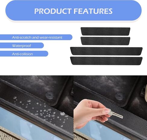 4PCS Car Door Sill Protector, Carbon Fiber Car Door Threshold Protection, Auto Doors Edge Protector Strips Anti-Scratch Sticker, Universal for vehicle, Sedan, SUV (Black) in Saudi Arabia
