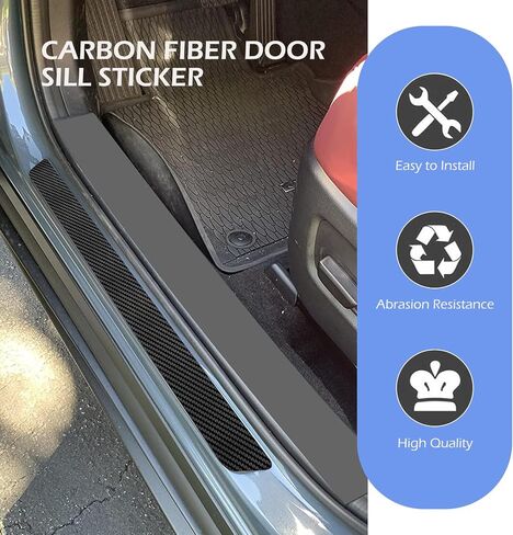 4PCS Car Door Sill Protector, Carbon Fiber Car Door Threshold Protection, Auto Doors Edge Protector Strips Anti-Scratch Sticker, Universal for vehicle, Sedan, SUV (Black) in Saudi Arabia