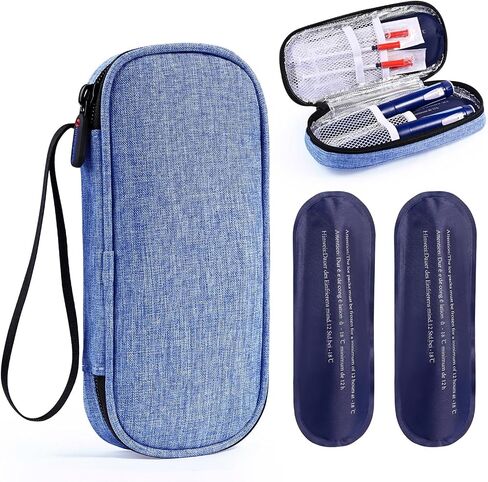 Insulin Pen Cooler Travel Case,EVA Insulation Travel Medicine Kit with 2 x 90g Ice Packs for Diabetes Care and Diabetic Supplies Storage,for The Daily Life and Trip in Saudi Arabia