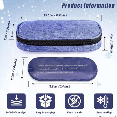 Insulin Pen Cooler Travel Case,EVA Insulation Travel Medicine Kit with 2 x 90g Ice Packs for Diabetes Care and Diabetic Supplies Storage,for The Daily Life and Trip in Saudi Arabia