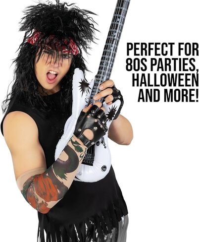 ملحقات Morph 80s لـ Mens Rockstar Costume 80s Rocker Wig Tattoo Sleeve Gloves Accarves Alexeen Mens Rocker Assume in Saudi Arabia