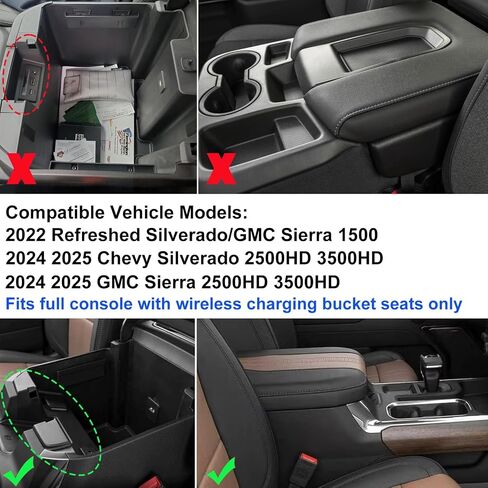 Center Console Armrest Box Organizer Tray for 2019-2022 Chevy Silverado/GMC Sierra 1500 and 2020-2023 Silverado/Sierra 2500/3500 HD Accessories (Full Console w/Bucket Seats ONLY) Black Trim in Saudi Arabia
