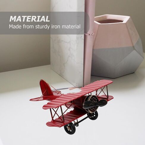 Vintage Red Metal Aircraft Model - Retro Iron Airplane Handicraft for Home Decor, Desktop Decoration, Photo Prop, 8.26 X 7.48 X 3.34 Inches in Saudi Arabia