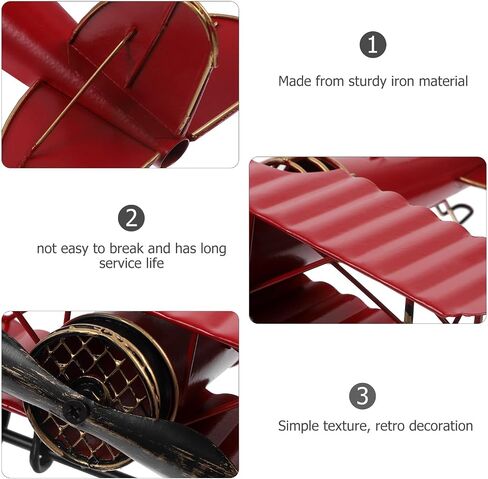 Vintage Red Metal Aircraft Model - Retro Iron Airplane Handicraft for Home Decor, Desktop Decoration, Photo Prop, 8.26 X 7.48 X 3.34 Inches in Saudi Arabia