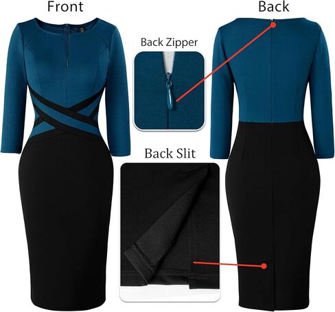VFSHOW Womens Wear to Work Fitted Colorblock Crisscross Waist Pencil Sheath Dress Front Zipper Business Party Office Slimming Bodycon Dress (Red, XX-Large) 10723 RED XXL in Kuwait