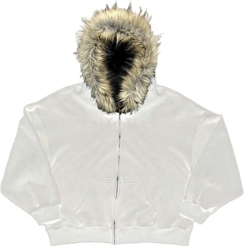 Richtrue Therian Fur Hood Jacket Y2K Goth zip Up Hoodie Grosshirt Emo Grunge Streetwear Fall Winter 2025 in Kuwait