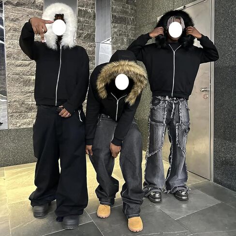 Richtrue Therian Fur Hood Jacket Y2K Goth zip Up Hoodie Grosshirt Emo Grunge Streetwear Fall Winter 2025 in Kuwait