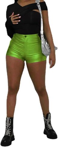 Women Metallic Faux Leather Shorts, Sexy High Waisted Stretch PU Shorts in Saudi Arabia