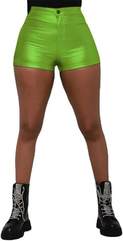 Women Metallic Faux Leather Shorts, Sexy High Waisted Stretch PU Shorts in Saudi Arabia