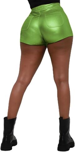 Women Metallic Faux Leather Shorts, Sexy High Waisted Stretch PU Shorts in Saudi Arabia
