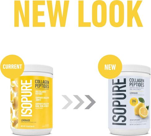 Isopure Collagen Peptides Powder, Promotes Hair, Nail, Skin and Joint Health, with Vitamin C and Biotin, Lemonade, 20g Collagen Peptides Per Serving, 11.36 Oz, 14 Servings (Packaging May Vary) in Kuwait