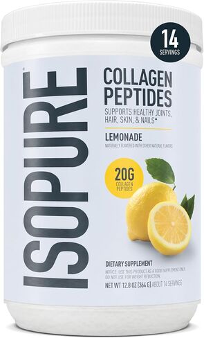 Isopure Collagen Peptides Powder, Promotes Hair, Nail, Skin and Joint Health, with Vitamin C and Biotin, Lemonade, 20g Collagen Peptides Per Serving, 11.36 Oz, 14 Servings (Packaging May Vary) in Kuwait