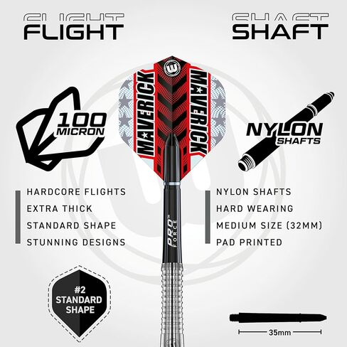 WINMAU Maverick 21-25 Gram Professional Steeltip Tungsten Darts Set with Flights and Stems (Shafts) in Saudi Arabia