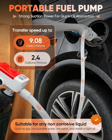 Portable Fuel Pump with 51'' Extra Long Hose, Automatic Fuel Transfer Gas Can Pump Battery Powered with Auto-Stop High Flow Rate 3 Can Adapters Compatible with Lawnmowers in Saudi Arabia